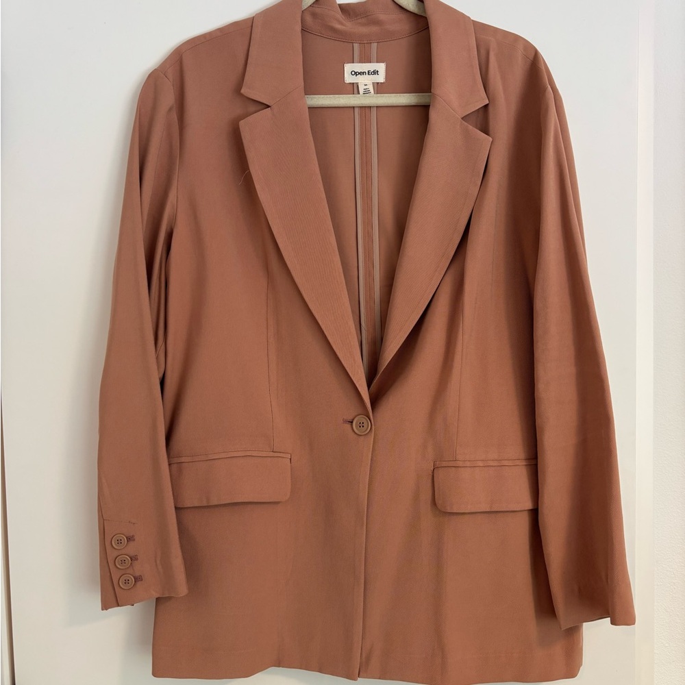 Open Edit Rose Beige OversizeBlazer with Classic Lapel and Structured Silhouette